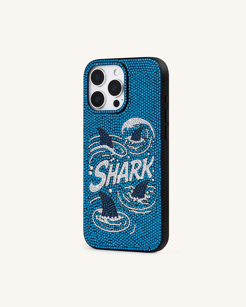 Shark Blue Artificial Crystal Phone Case - Blue