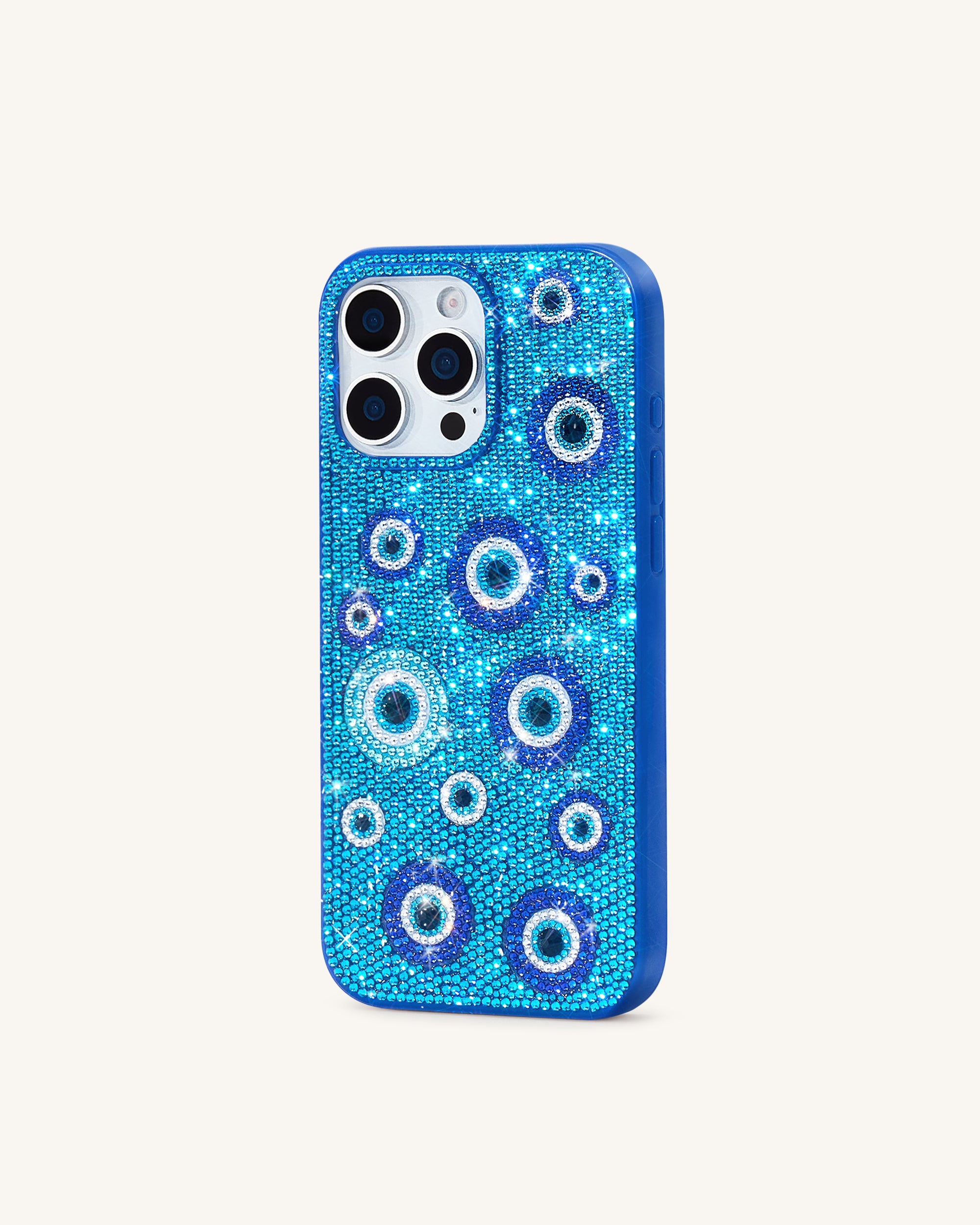 Evil Eye Artificial Crystal Embellished Phone Case - Blue, iPhone 15 Pro Evil Eye Artificial Crystal Embellished Phone Case - Blue, iPhone 15 Pro