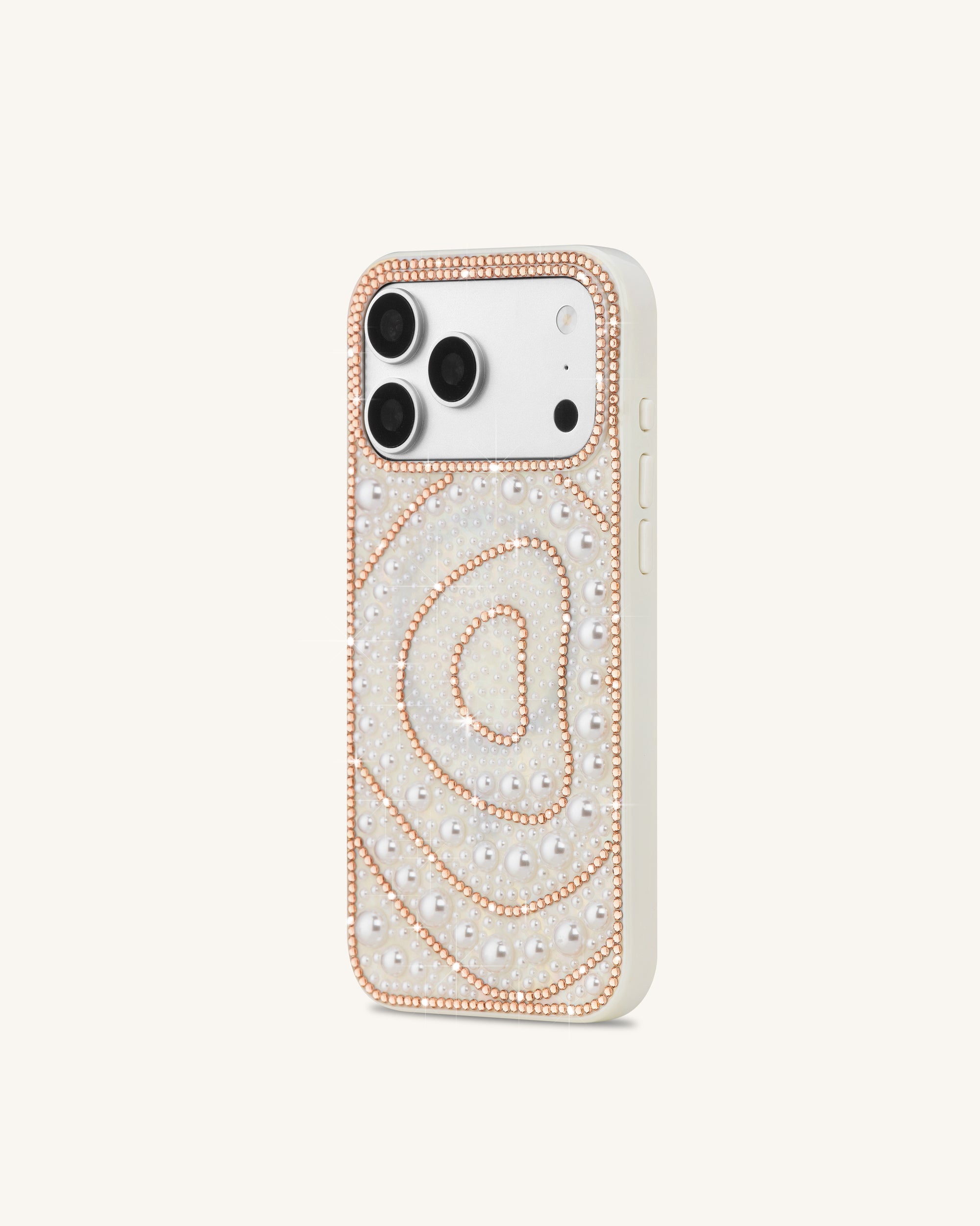 Pearl Swirl Artificial Crystal Phone Case – White