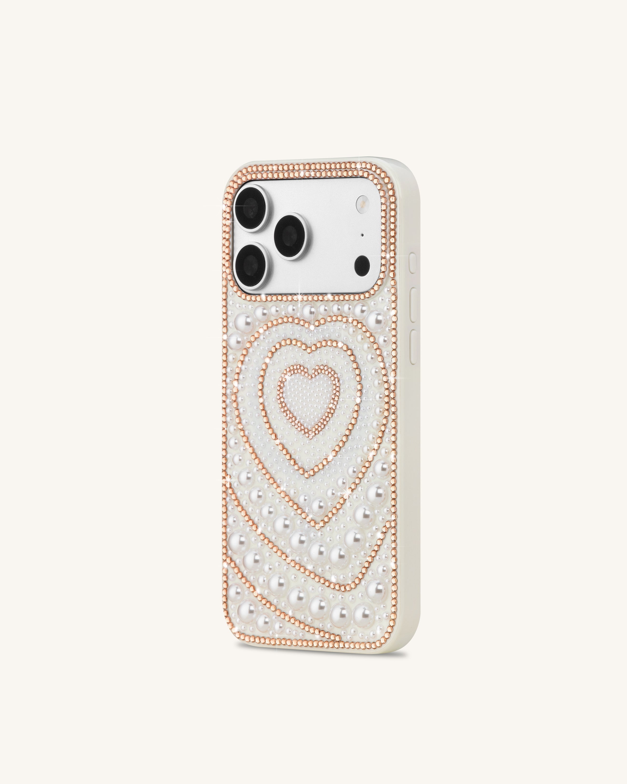 Pearl Heart Artificial Crystal Phone Case – White
