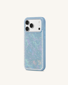 Pearl Marble Artificial Crystal Phone Case - Iridescent Blue