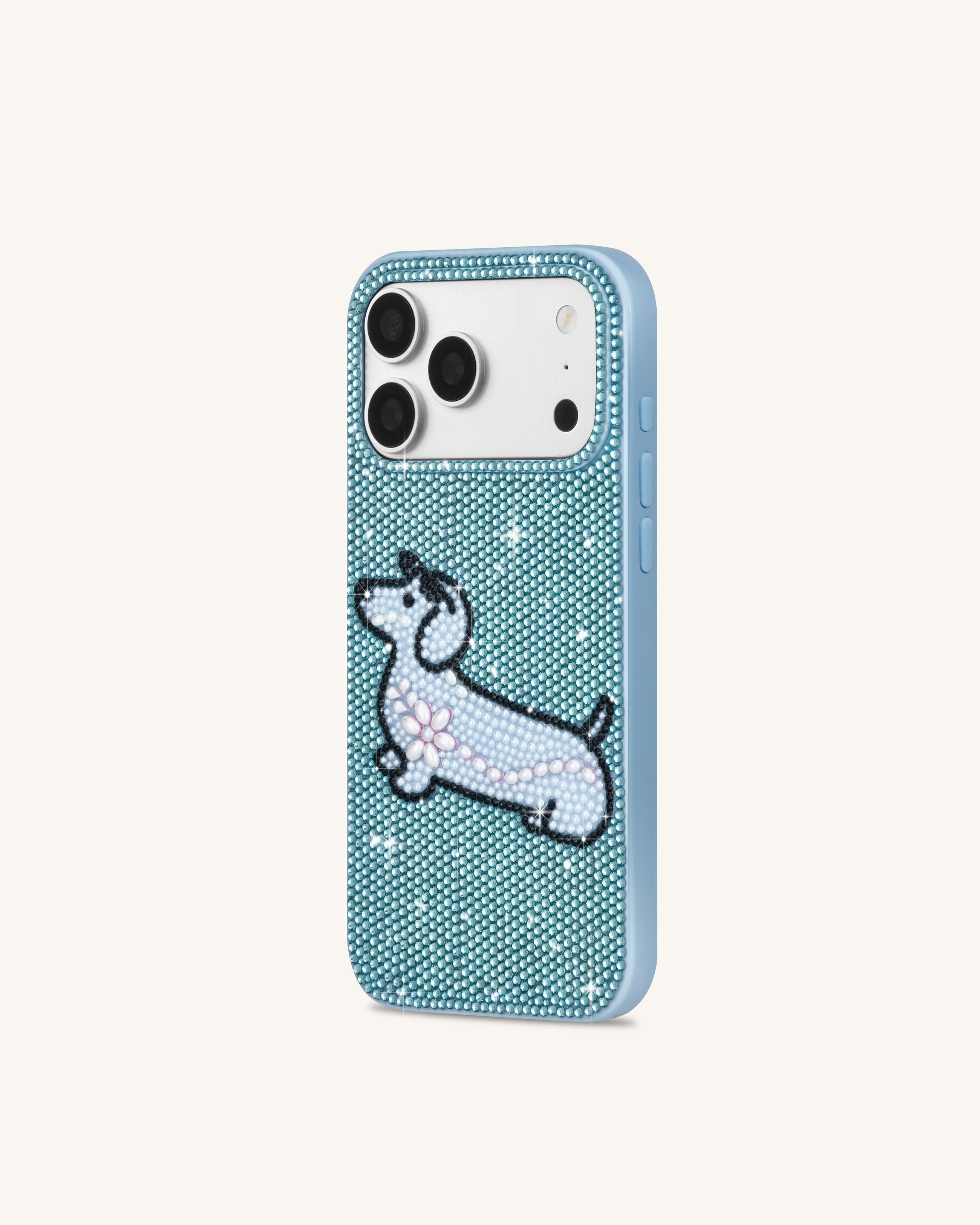 Playful Dachshund Artificial Crystal Phone Case - Aqua Blue