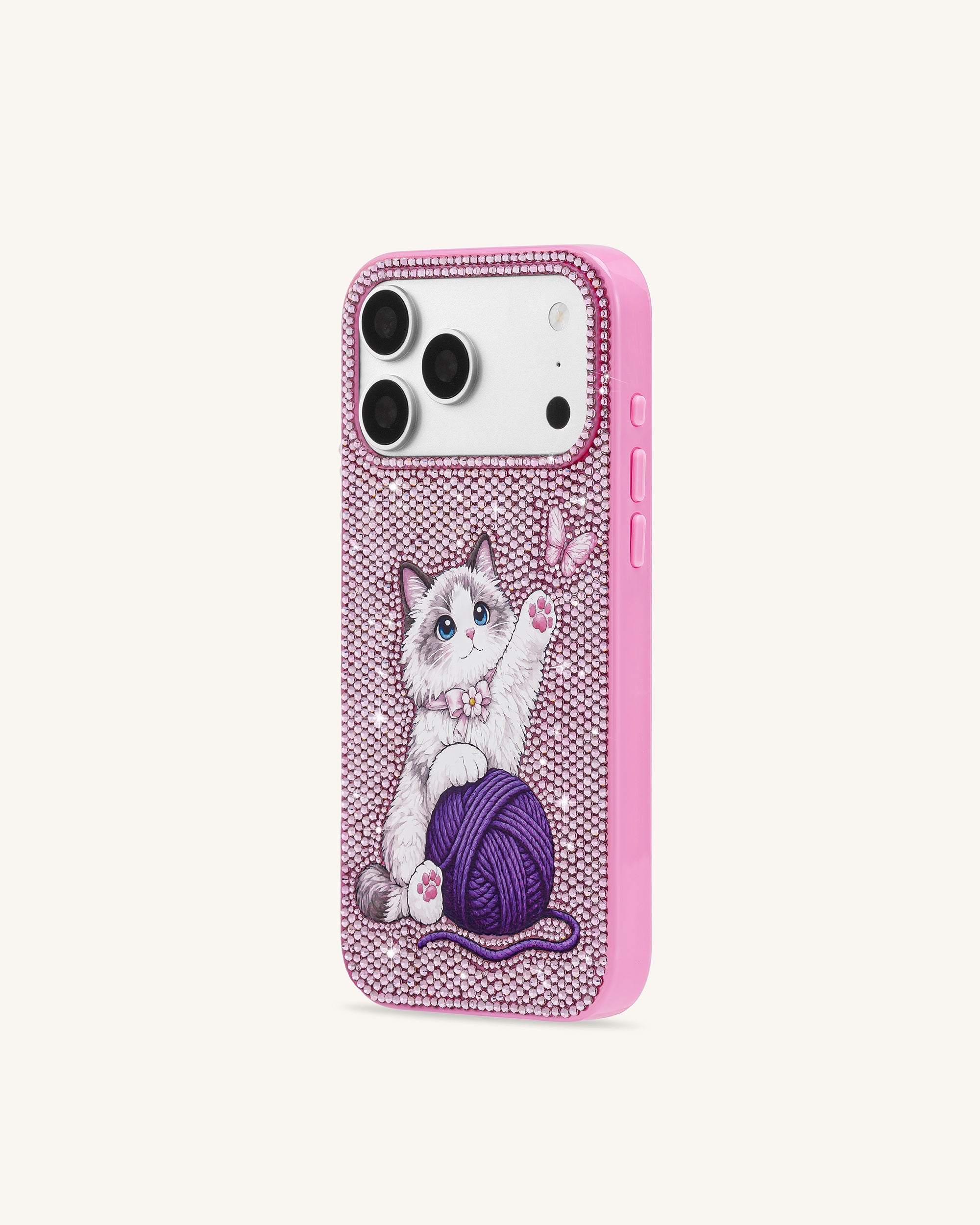 Kitten with Yarn Artificial Crystal Phone Case - Pink