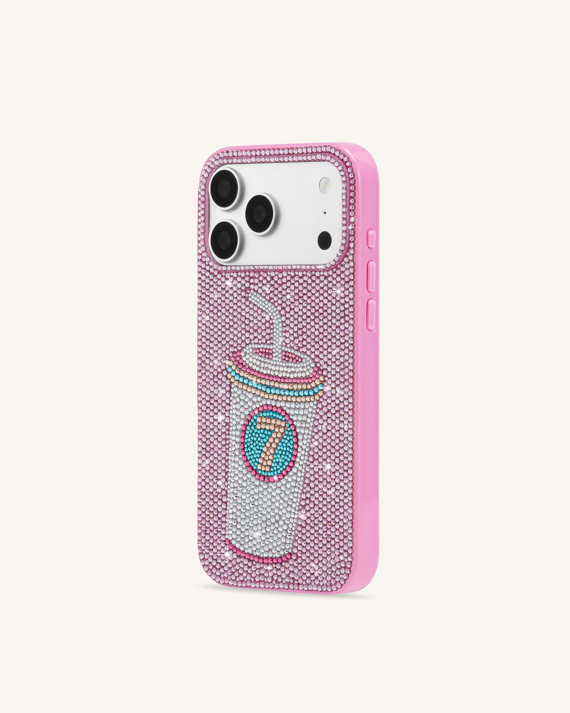 Lucky Number 7 Drink Artificial Crystal Phone Case - Pink