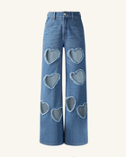 THE MUSEUM VISITOR★人気 HEART CUT-OUT DENIM PANTS (BLUE) Sophia Embellished Heart Cut-Out Denim Jeans - Medium Blue