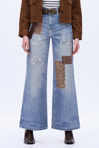 Patchwork Wide-Leg Jeans - Light Blue