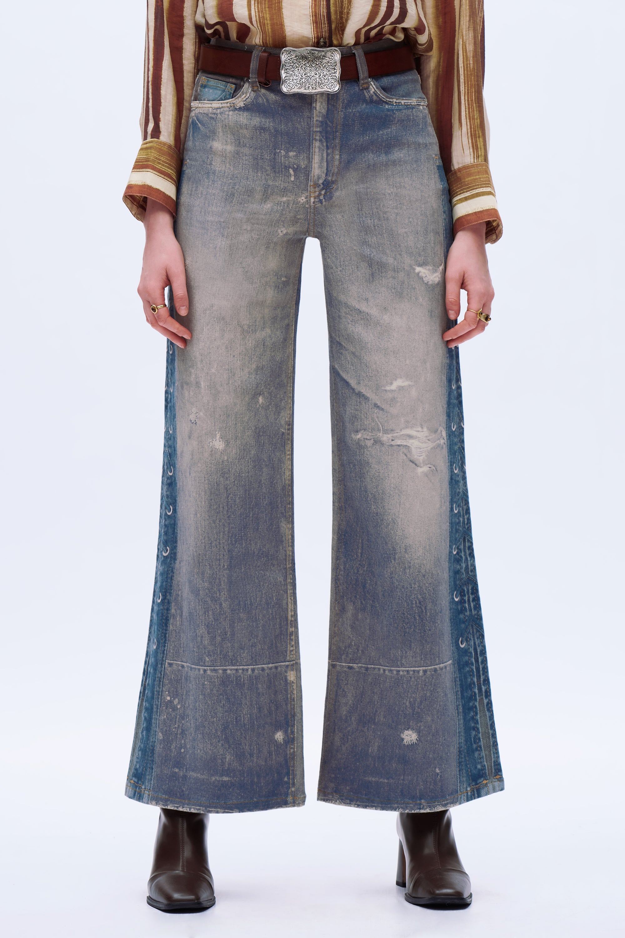 Distressed Wide-Leg Jeans - Light Blue