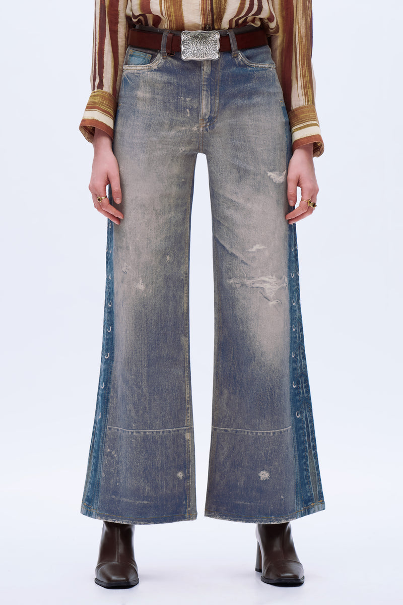 Distressed Wide-Leg Jeans - Light Blue
