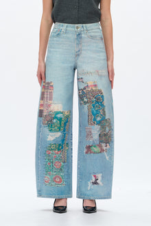 Patchwork Denim Jeans - Light Blue