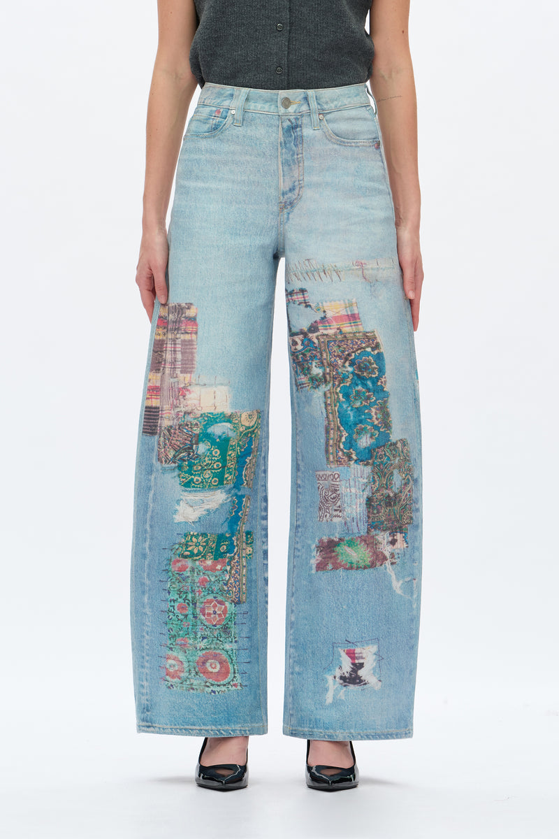 Patchwork Denim Jeans - Light Blue