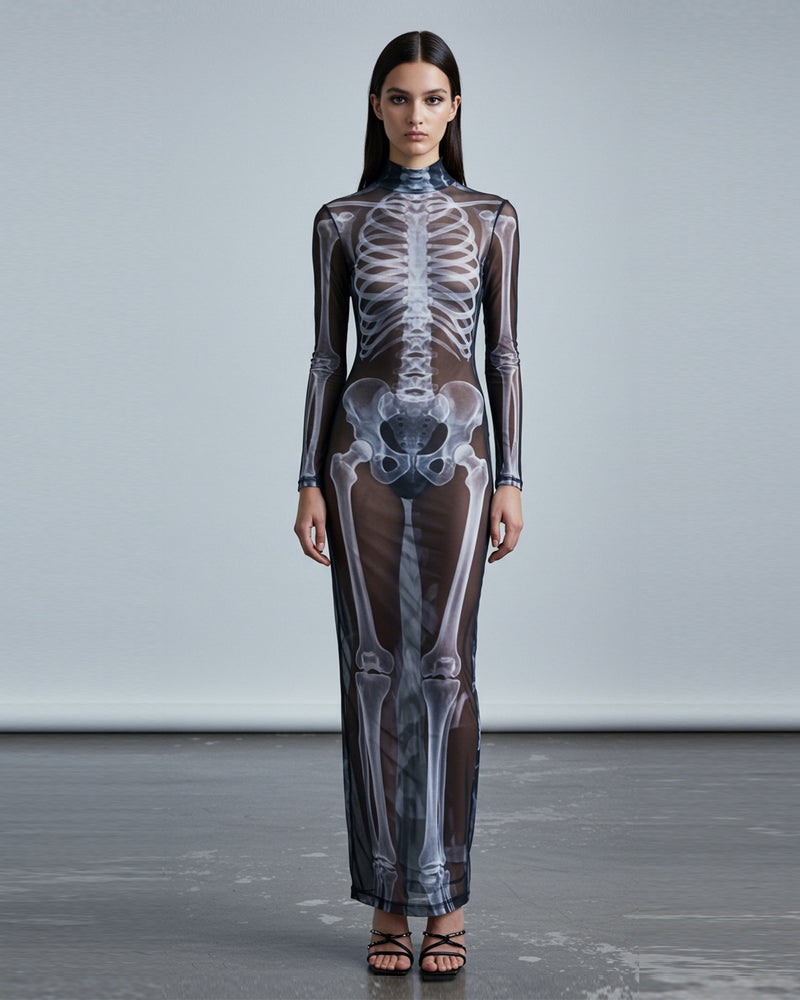 Skeletal Illusion Mesh Dress - Multicolor
