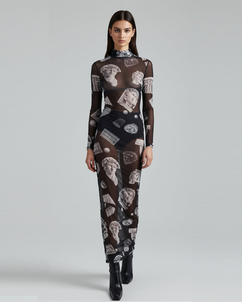 Artistic Heritage Mesh Dress - Silver