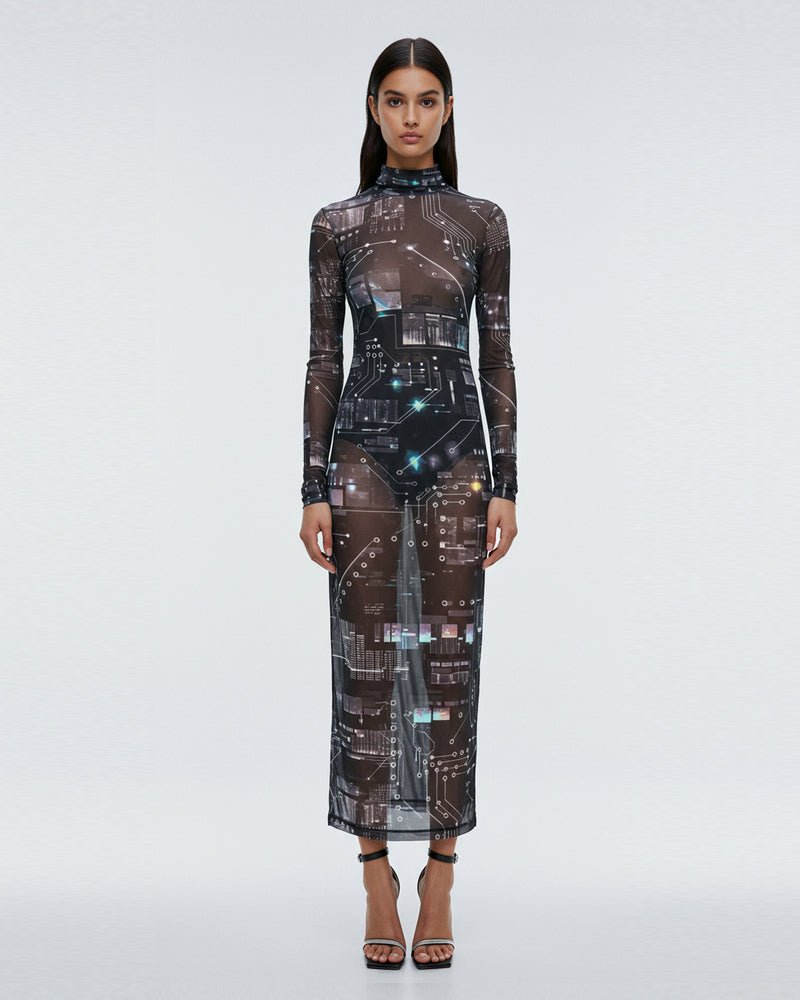 Sheer Circuit Board Gown - Multicolor