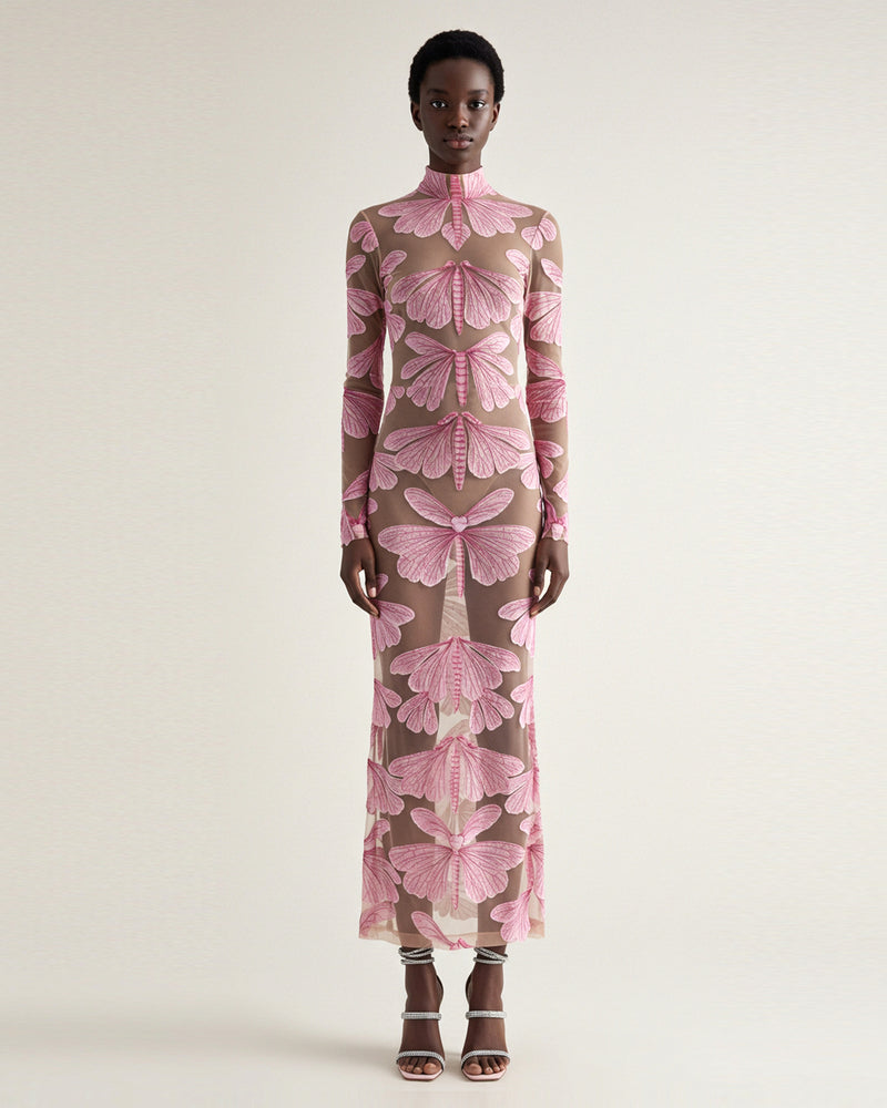 Moth Sheer Mesh Gown - Pink