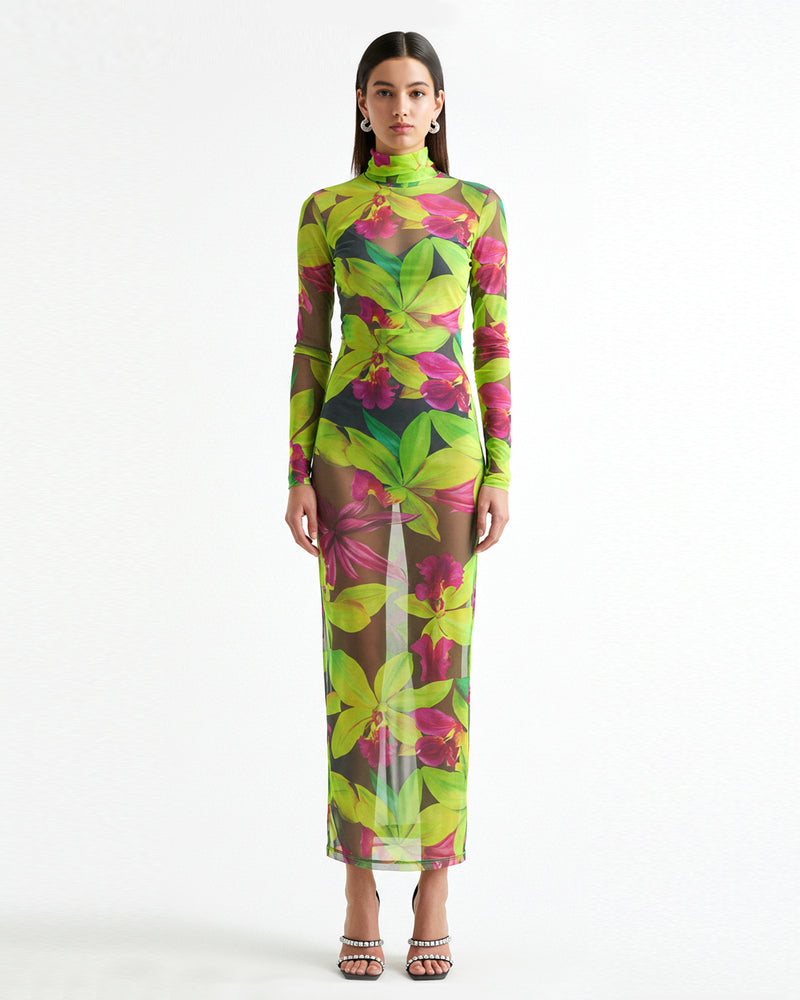 Floral Mesh Dress - Pink/Green