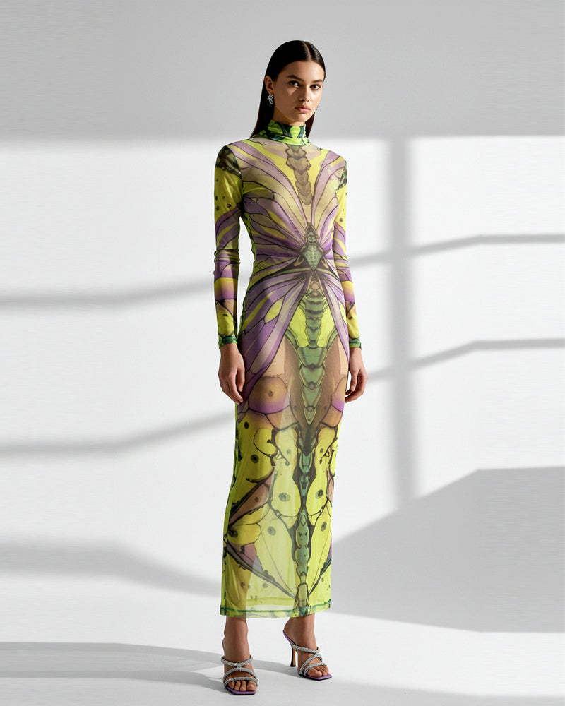 Floral Mesh Dress - Yellow/Purple