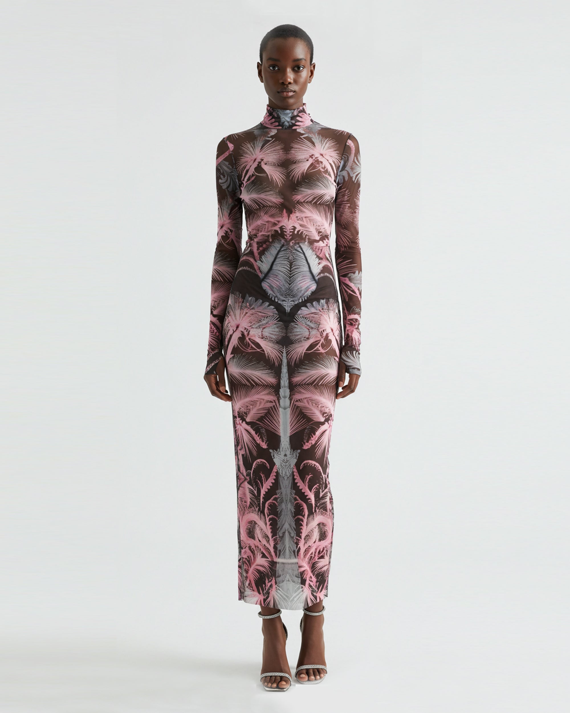Floral Mesh Dress - Pink/Gray