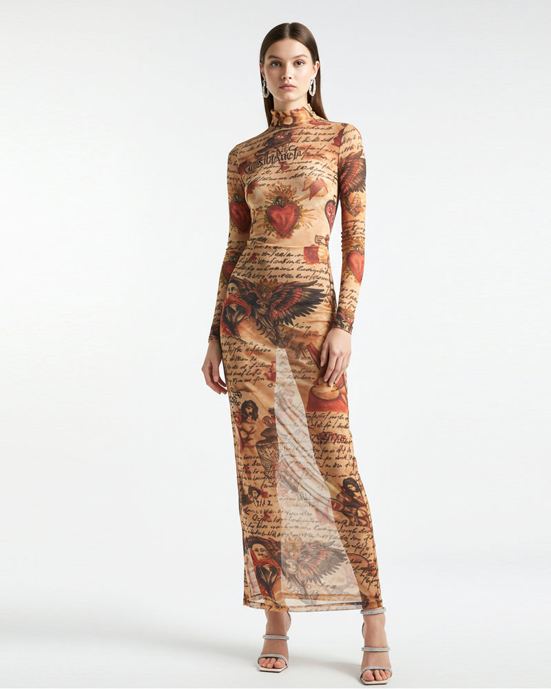 Tattoo Art Maxi Dress - Multicolor
