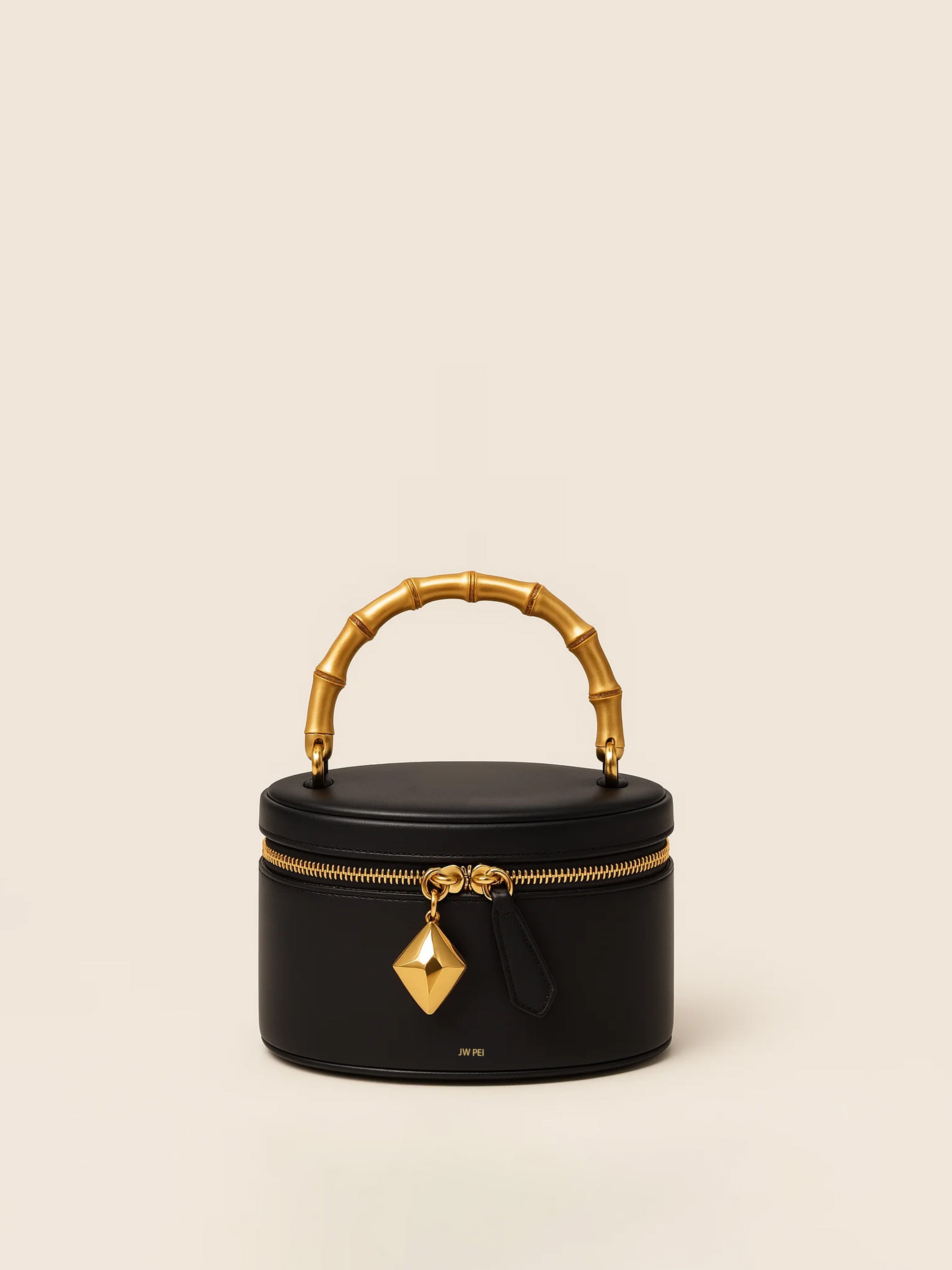 Hadley Bamboo Handle Cylinder Bag - Black
