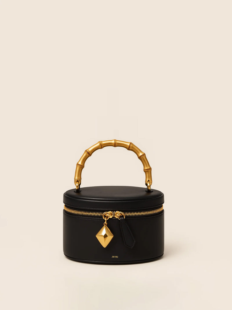 Hadley Bamboo Handle Cylinder Bag - Black