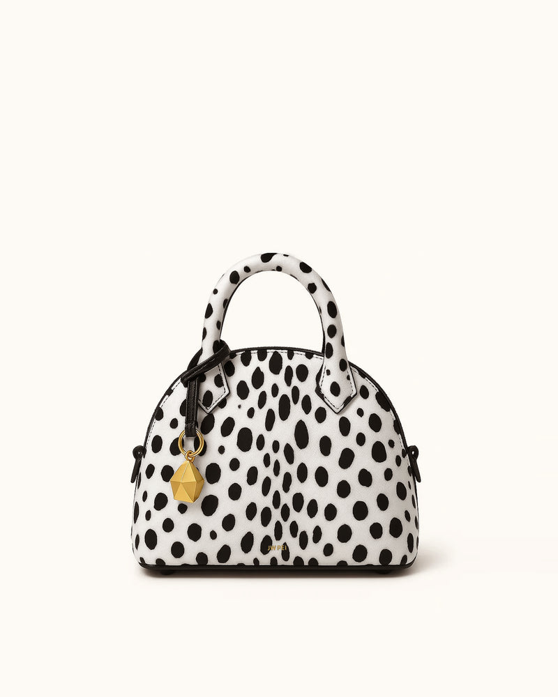 Charlotte Dalmatian Dome Top-Handle Bag - White/Black