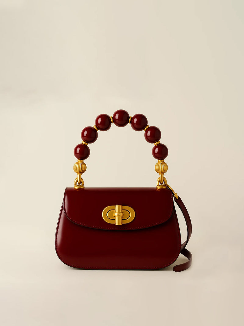 Ava Beaded Top Handle Bag - Burgundy