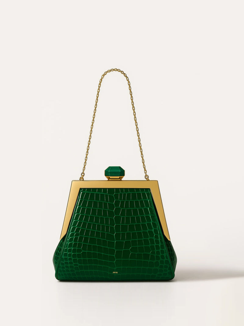 Willow Croc Geometric Frame Top Handle Bag - Emerald Green