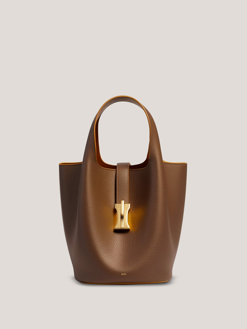 Eliza Bucket Bag with Gold Clasp - Brown
