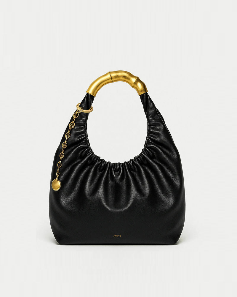 Hadley Ruched Hobo Bag - Black/Gold