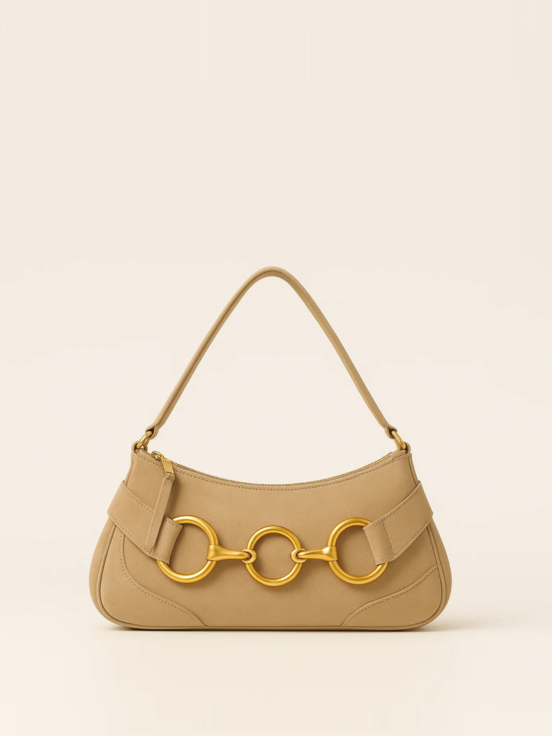 Serenity Shoulder Bag with Ring Clasp - Beige