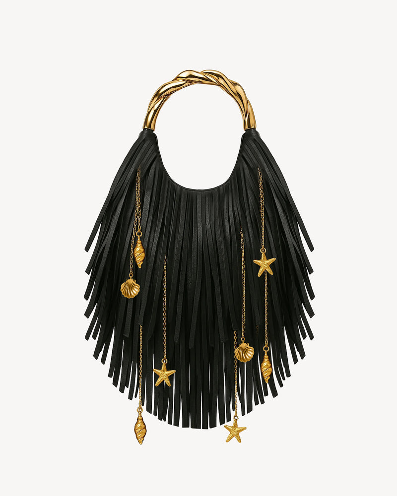 Maya Marine Charm Fringe Hobo Bag - Black/Gold