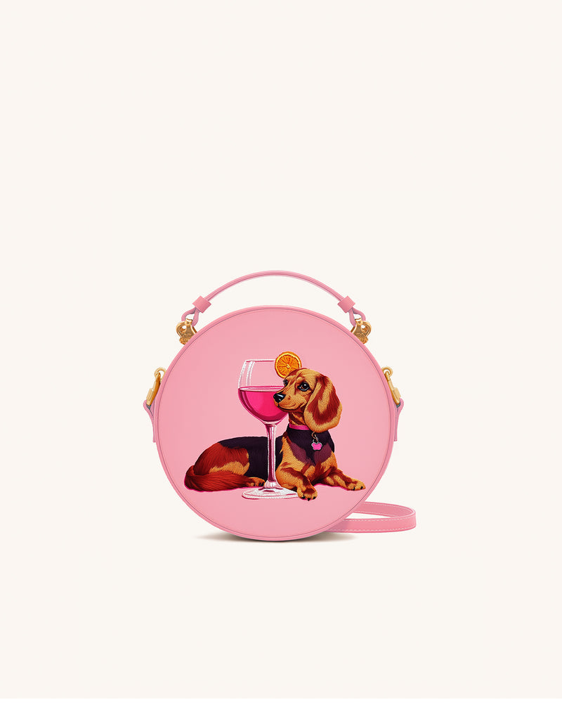 Puppy Wine Round Handbag - Multicolor Pink