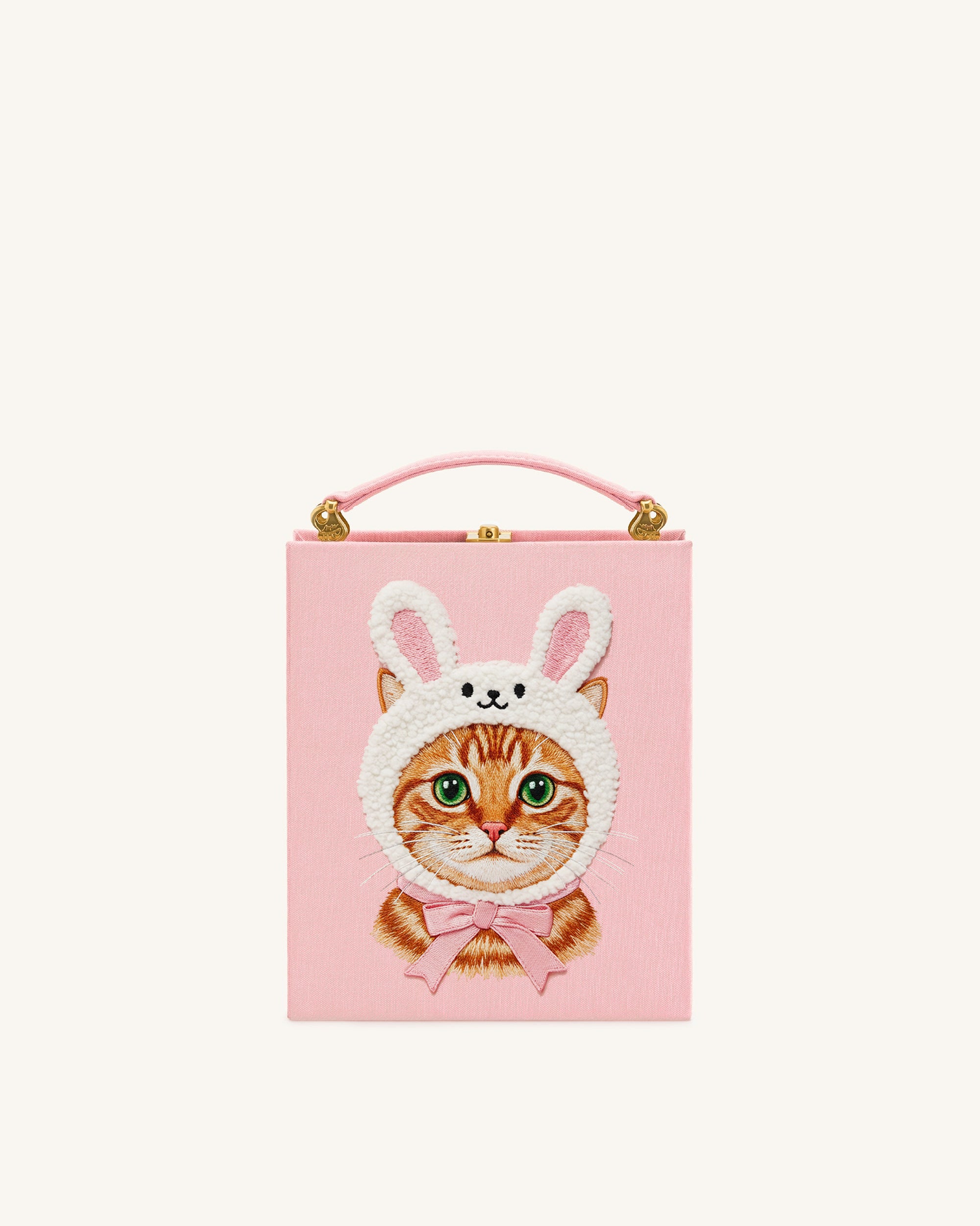 Bunny Cat Embroidered Box Bag - Pink