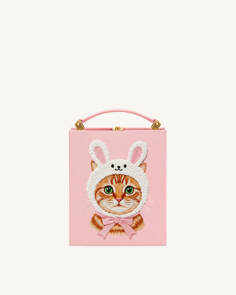 Bunny Cat Embroidered Box Bag - Pink