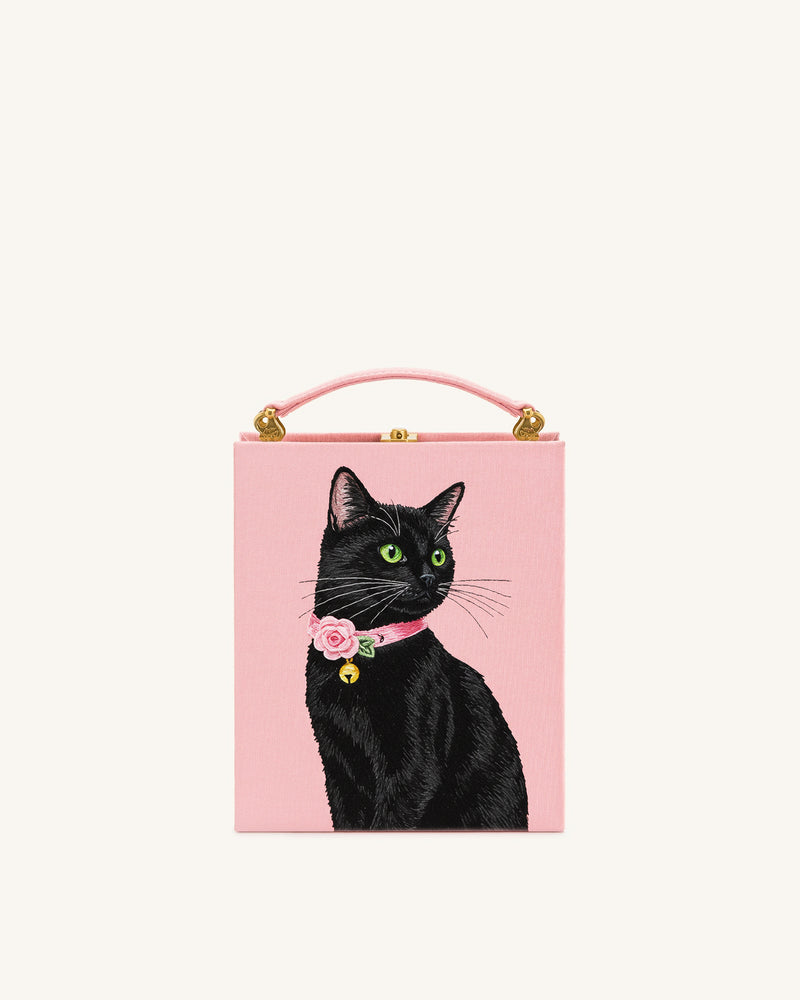 Sarah Black Cat Embroidered Box Bag - Pink