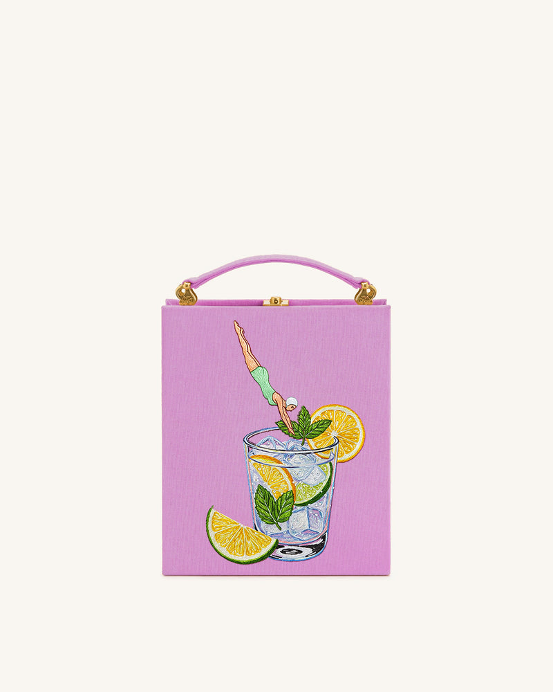 Clarisse Diving Cocktail Embroidered Box Bag - Pink