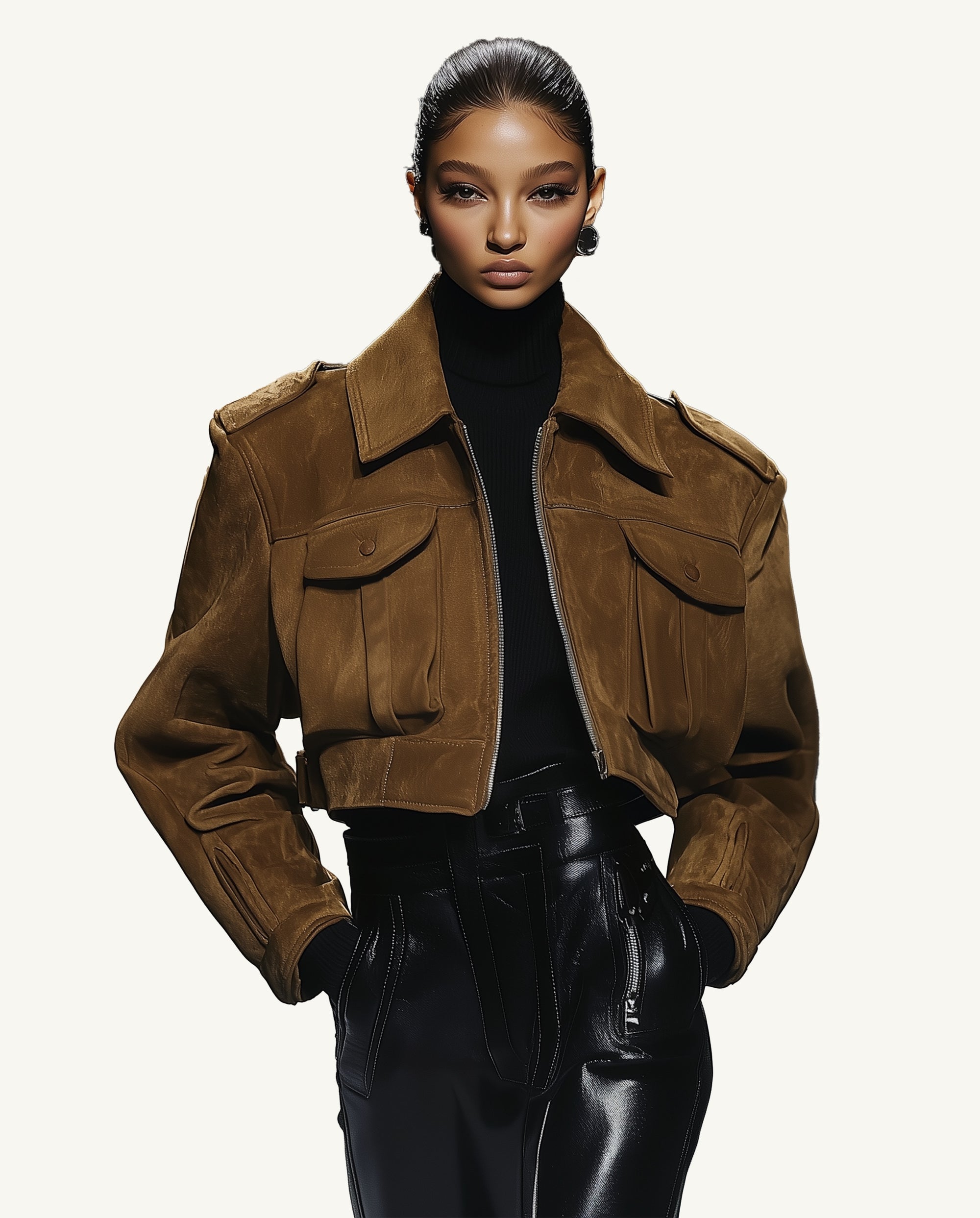 Adeline Cropped Suede Jacket - Brown