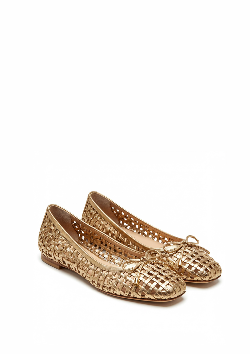 Aurora Metallic Woven Ballet Flats - Gold