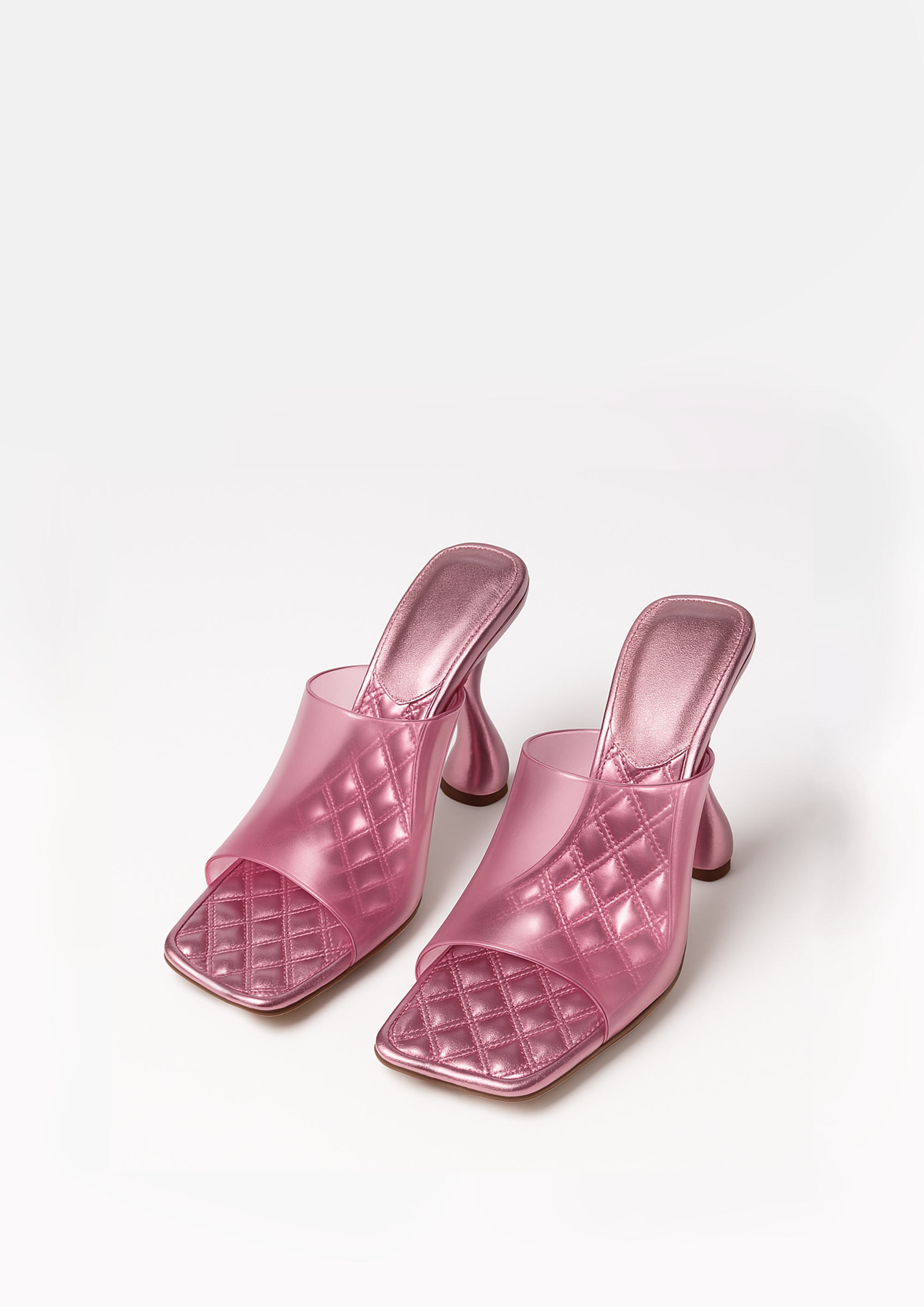 Elizabeth Quilted Heeled Mules - Pink