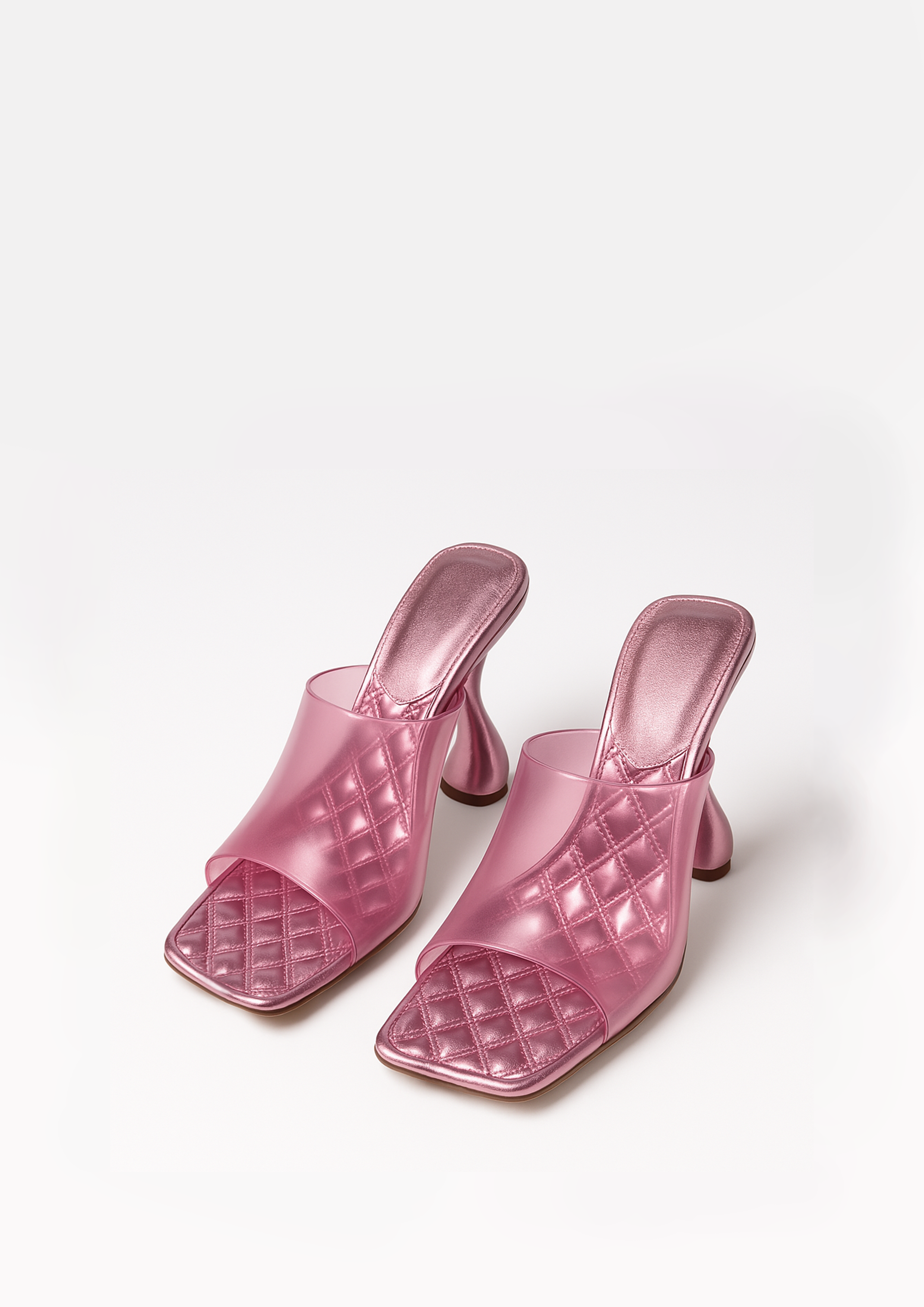 Elizabeth Quilted Heeled Mules - Pink
