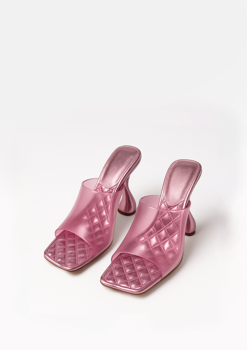 Elizabeth Quilted Heeled Mules - Pink