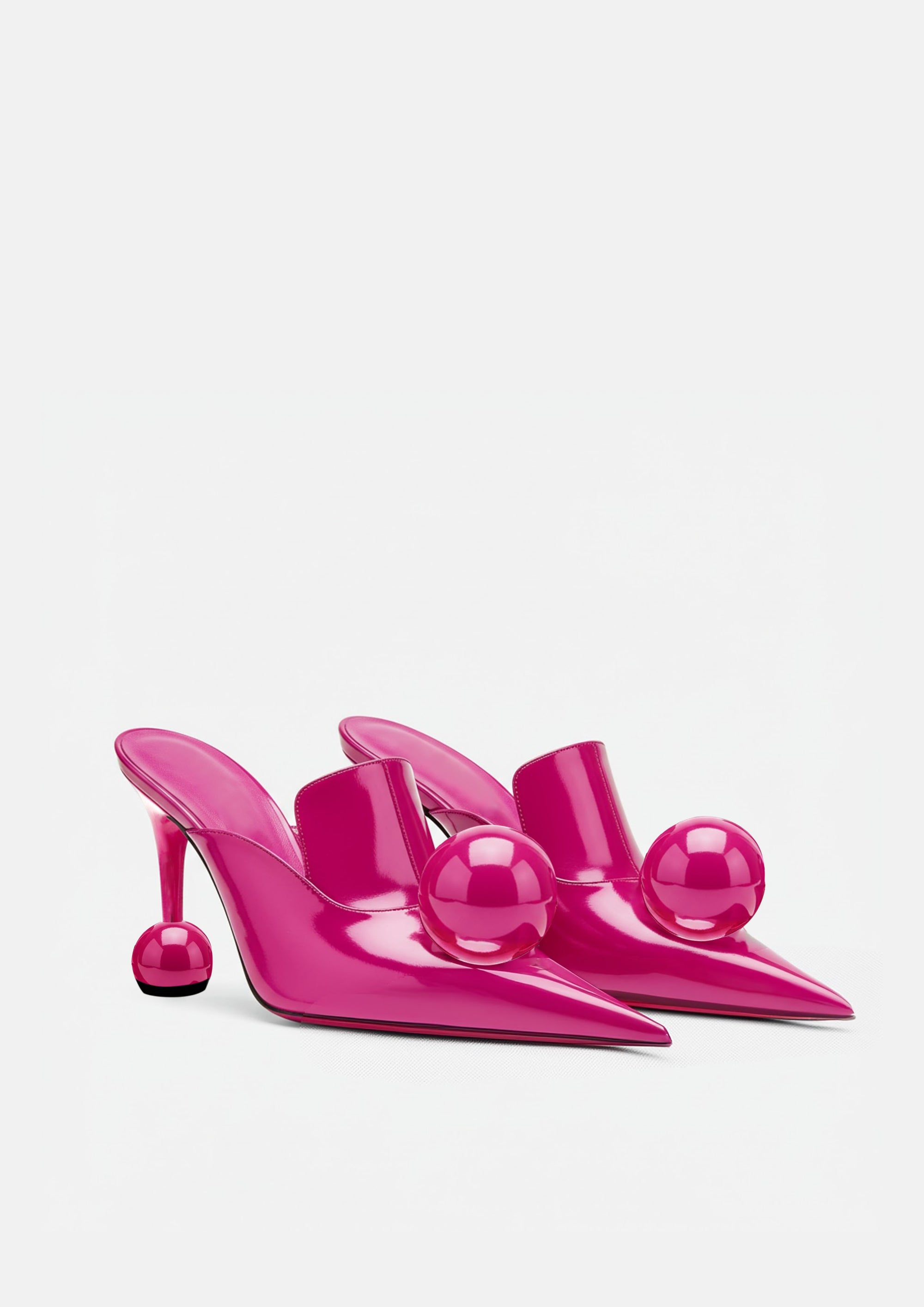 Eliana Patent Leather Ball Heel Mules - Pink