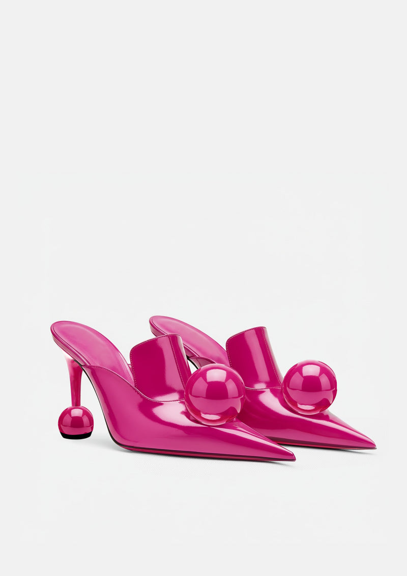Eliana Patent Leather Ball Heel Mules - Pink