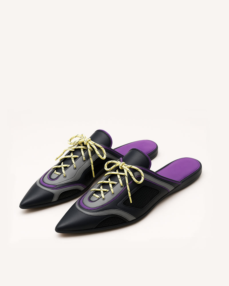 Rylee Lace-Up Mules - Purple&Black