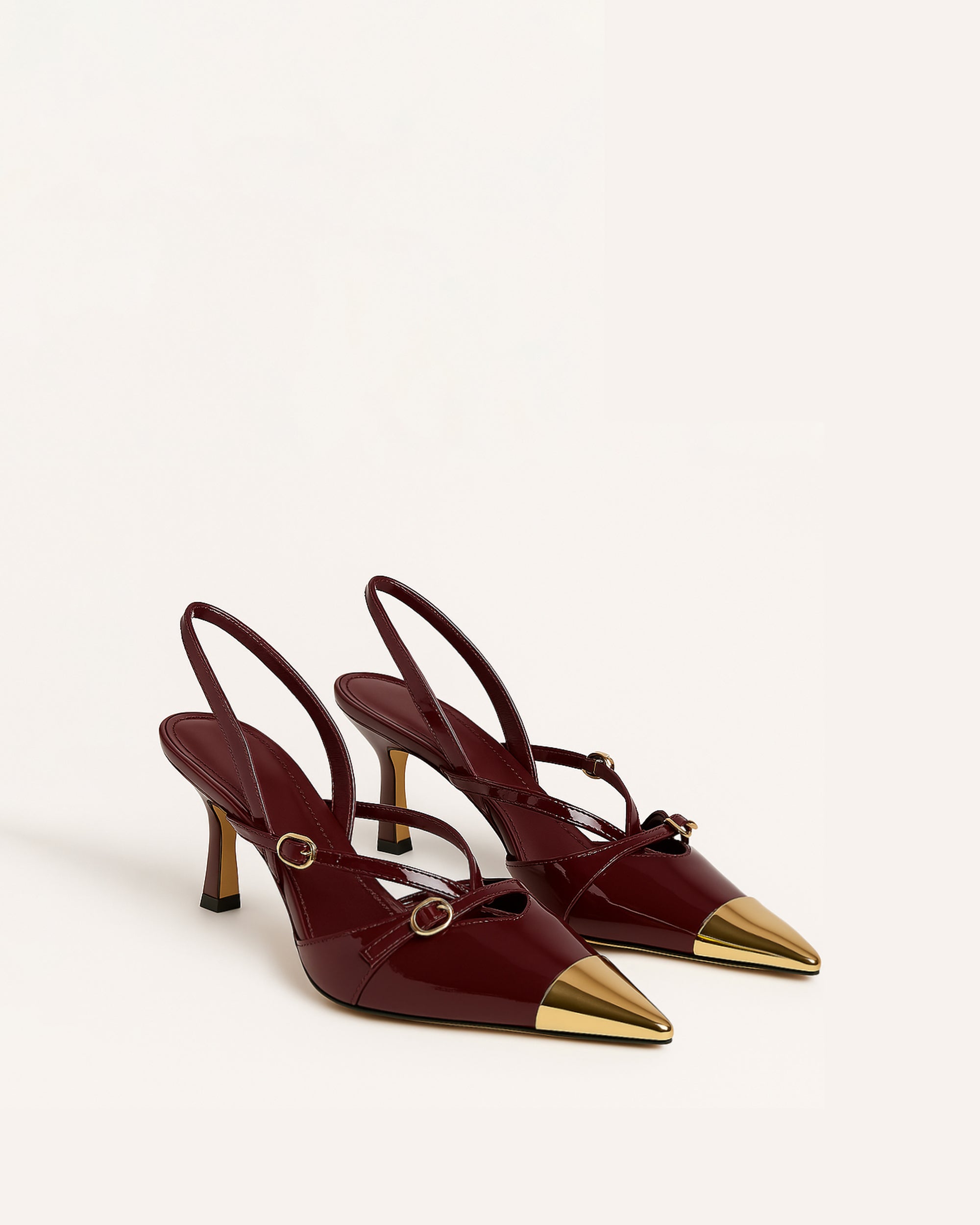 Ellie Gold Cap Toe Slingback Heels - Burgundy