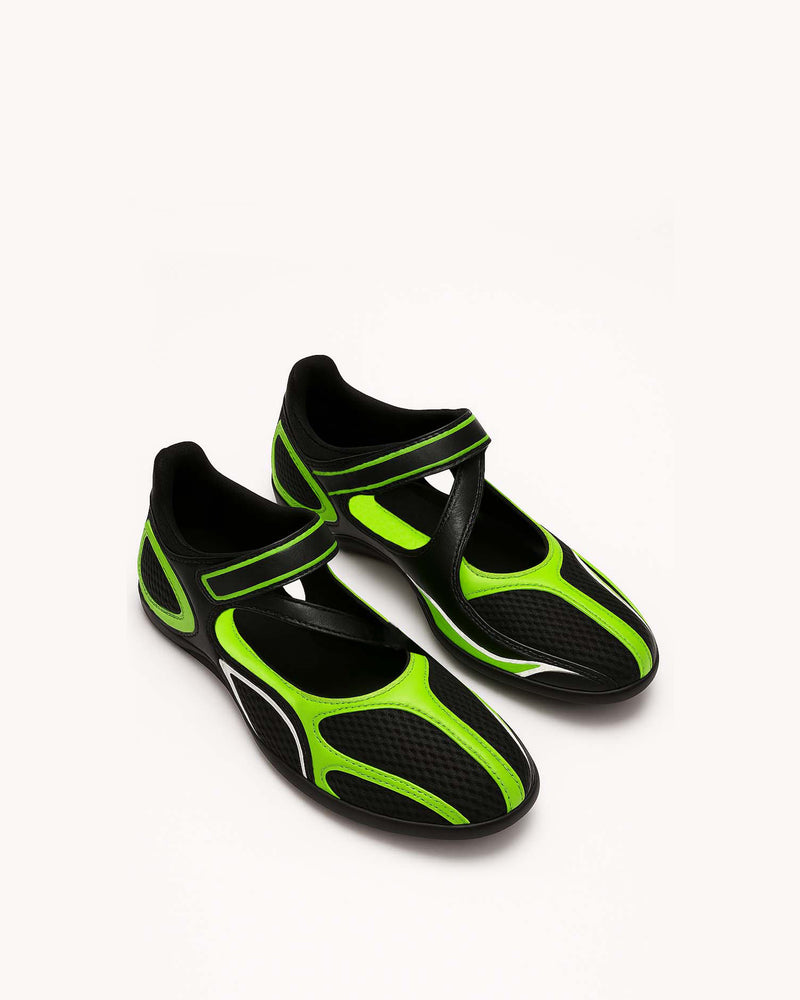 Advanced Strappy Flats Sneakers - Black & Lime Green