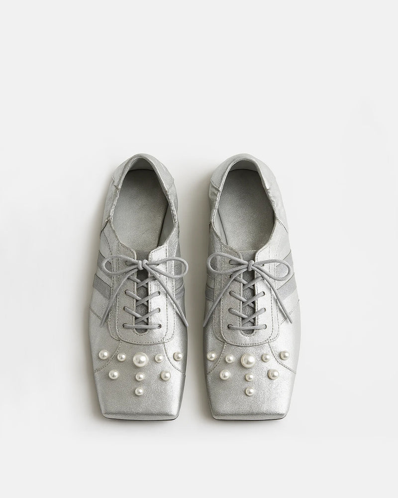 Serenity Pearl Embellished Flats - Silver