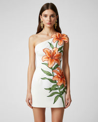 Sequin Lily Appliqué Strapless Mini Dress - Multicolor