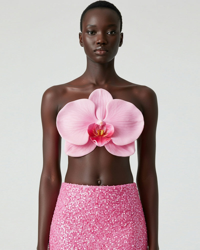 Orchid 3D Floral Bandeau Top - Pink