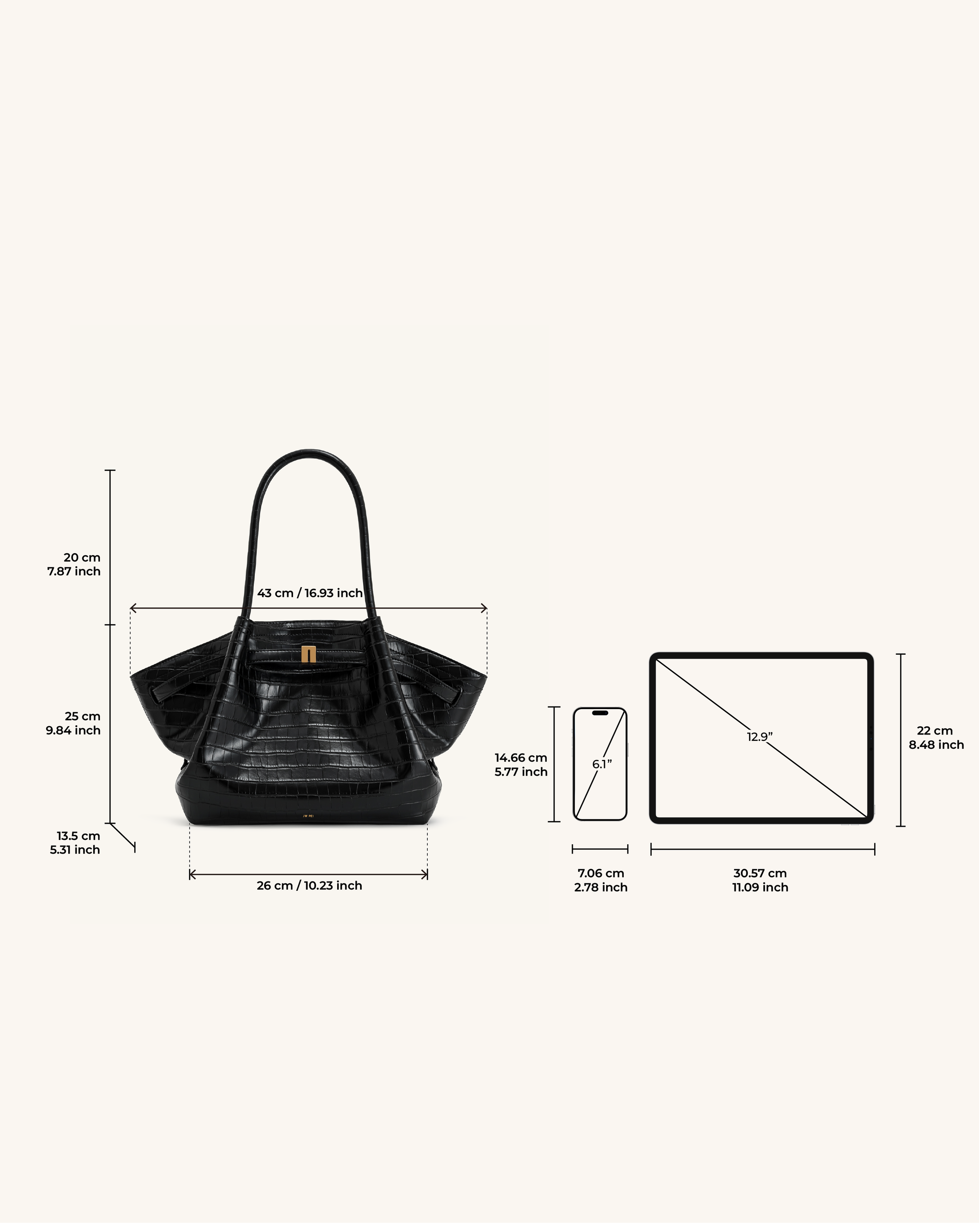 Hana Medium Tote Bag - Black Croc | JW PEI Hana Medium Tote Bag - Black Croc | JW PEI